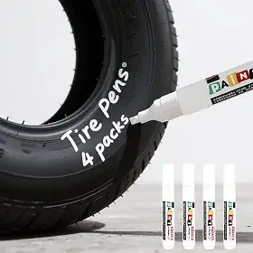 Marcador de pneu jumbo branco – Pacote com 4 canetas de tinta com ponta de 8 mm de largura para letras de pneus de carro, marcadores permanentes à prova d'água