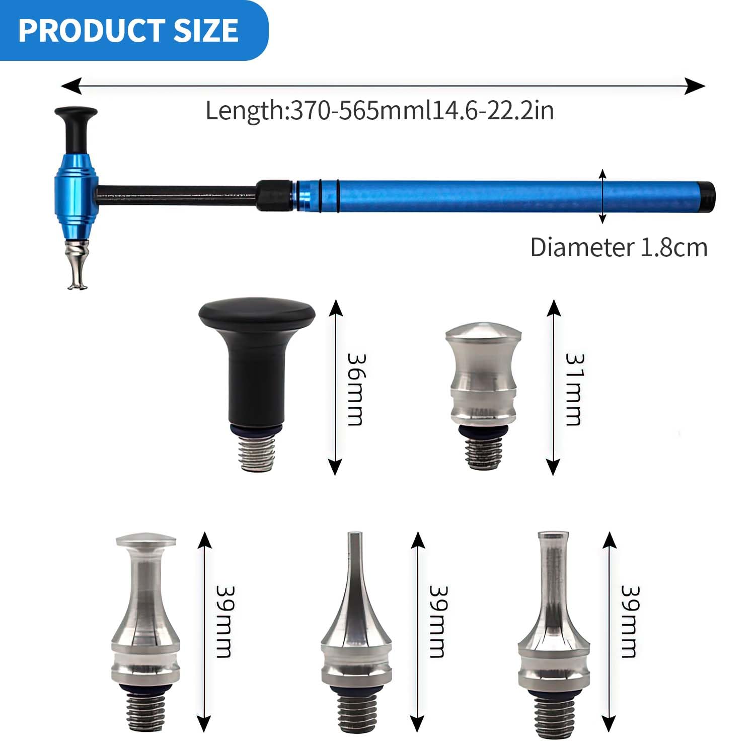 NIYATA Strumento per ammaccature, martello telescopico in lega di alluminio per riparazione ammaccature auto con 5 teste knock-down, kit di riparazione ammaccature auto, strumenti di riparazione