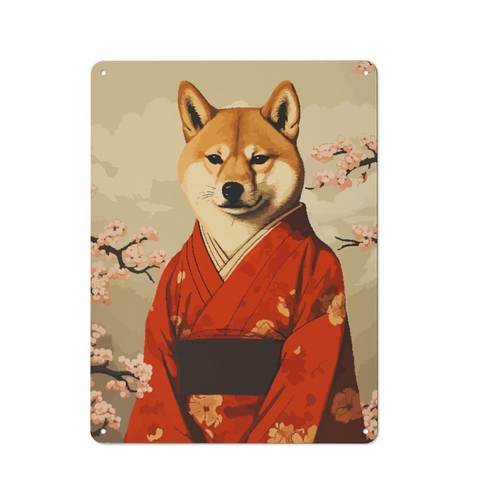 Junmoney Shiba Inu Kimono Pixel Art Retro Tin Sign 40X30cm For Garage Wall, For Fans Of Metal Signs And Themed Wall Decor