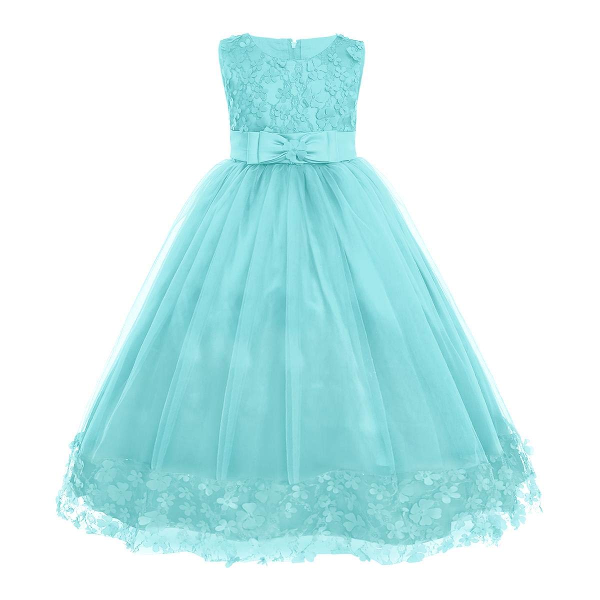 Big Little Girls Long Lace Flower Tulle Prom Dresses for Kids Wedding Bridesmaid Pageant Party Formal Maxi Ball Gown