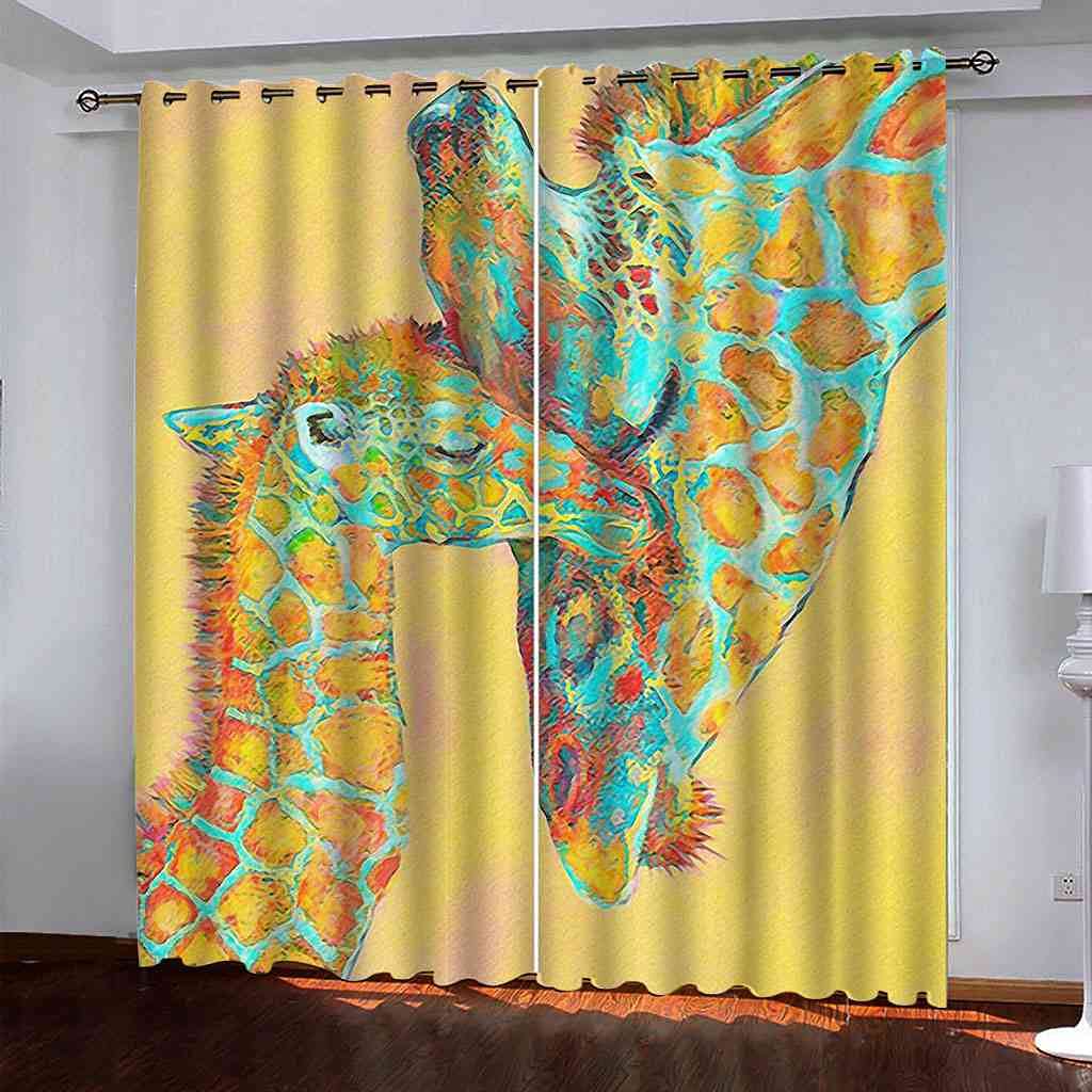 Rideau occultant girafe pour chambre d'enfants déco salon peinture à l'huile