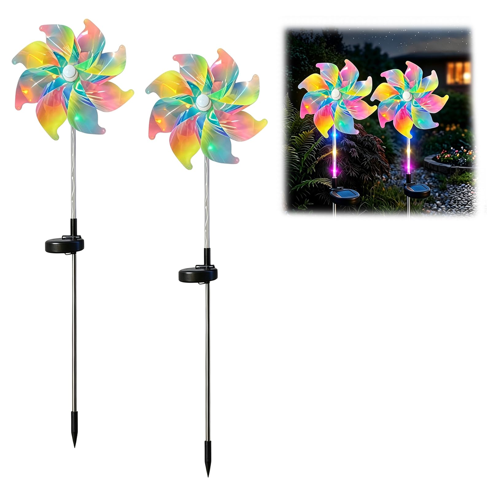 LZTET Solar Rainbow Pinwheel Light,LED Windmill Stake