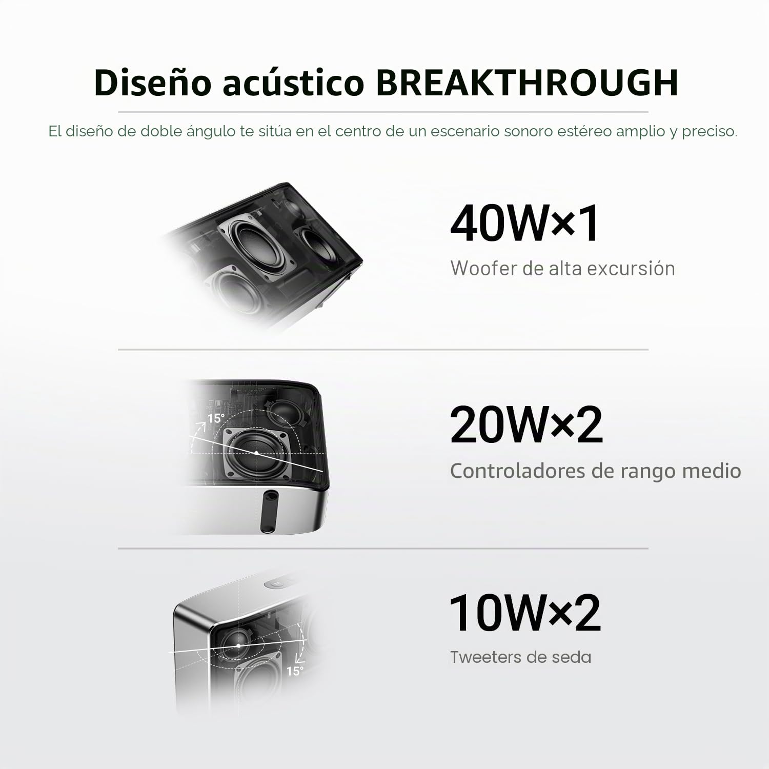 BOGASING S8 Pro MAX Altavoz Bluetooth Potente, Altavoces inalambrico con 3 Canales Audio Espacial Inmersivo, 5 Controladores y 2 Radiadores Pasivos, EQ, TF, AUX, Micrófono Incorporado (Plata)