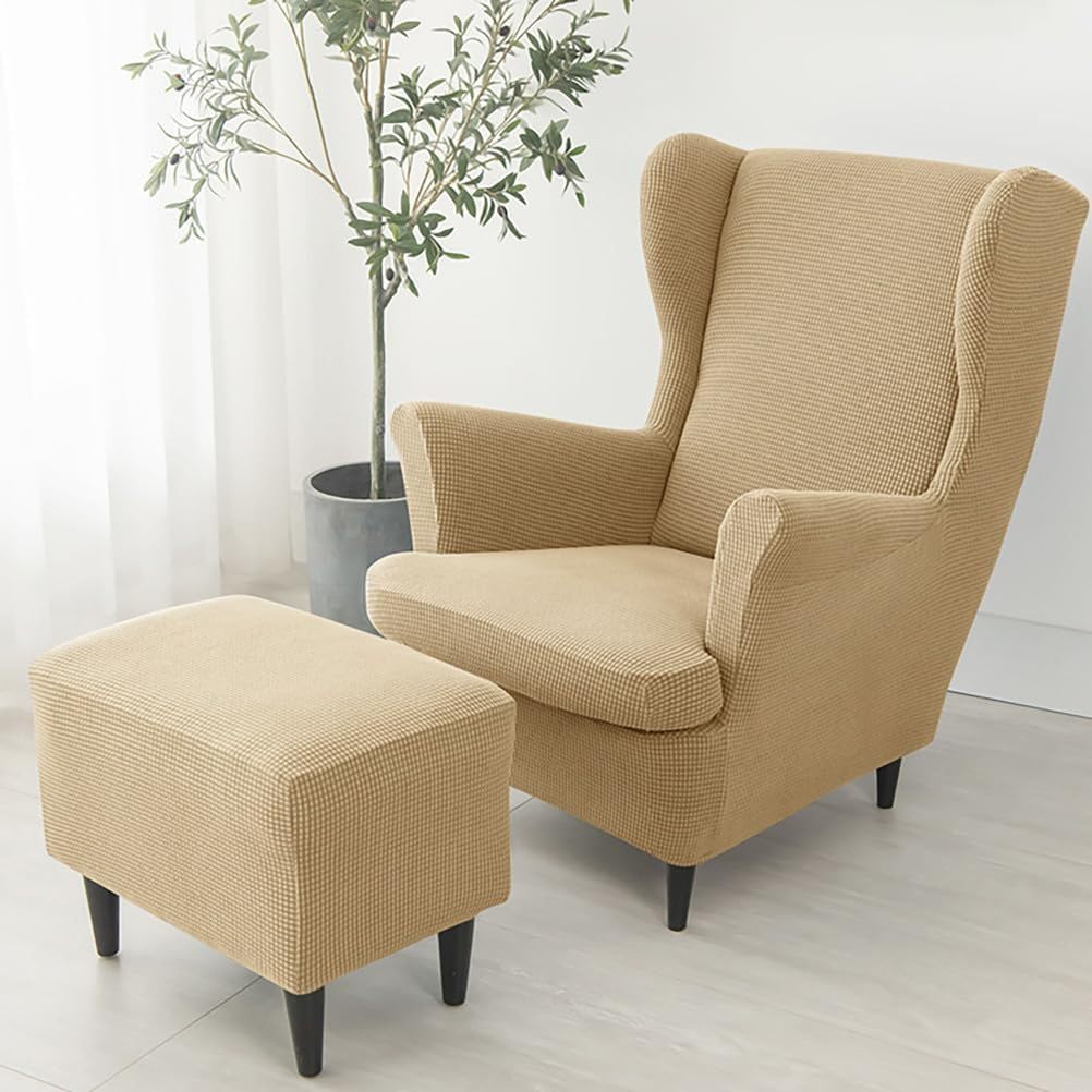 Funda elástica para sillón de terciopelo premium con otomana de maíz