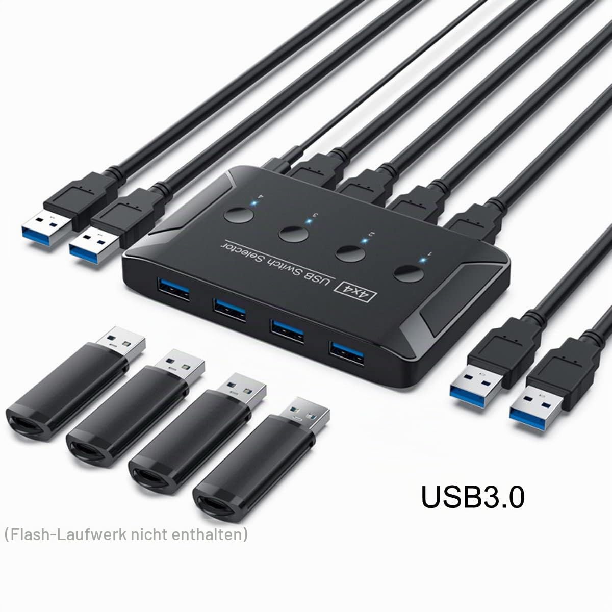cablecc KVM USB 3.0 Switch Selector 4 Port PCs Sharing 4 Geräte für Tastatur Maus Scanner Drucker, Black USB 3.0