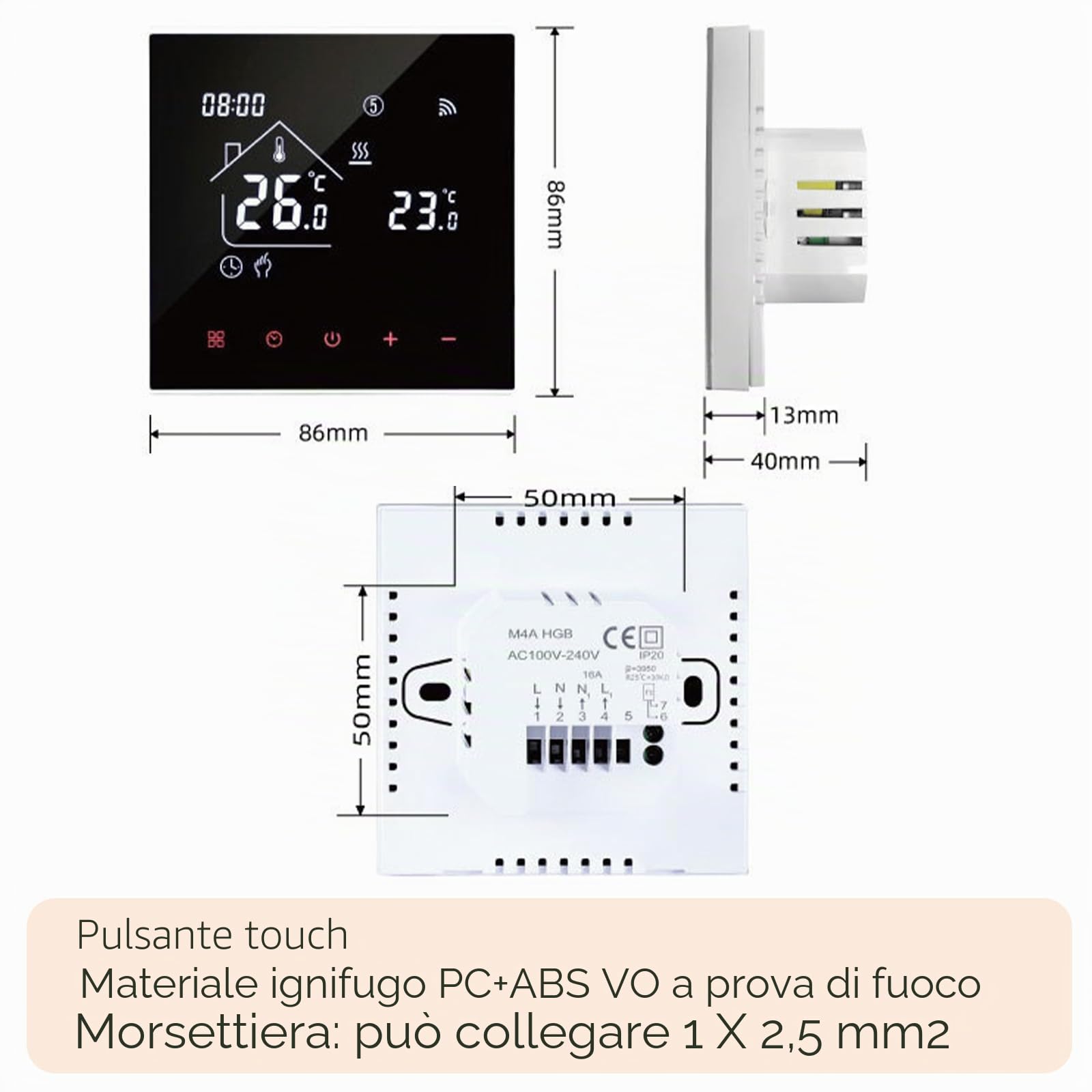 Tuya WiFi Termostato per riscaldamento a pavimento, con display a LED, touch screen, termostato digitale, compatibile con Alexa, Google Home (nero, acqua e riscaldamento a pavimento 3A)