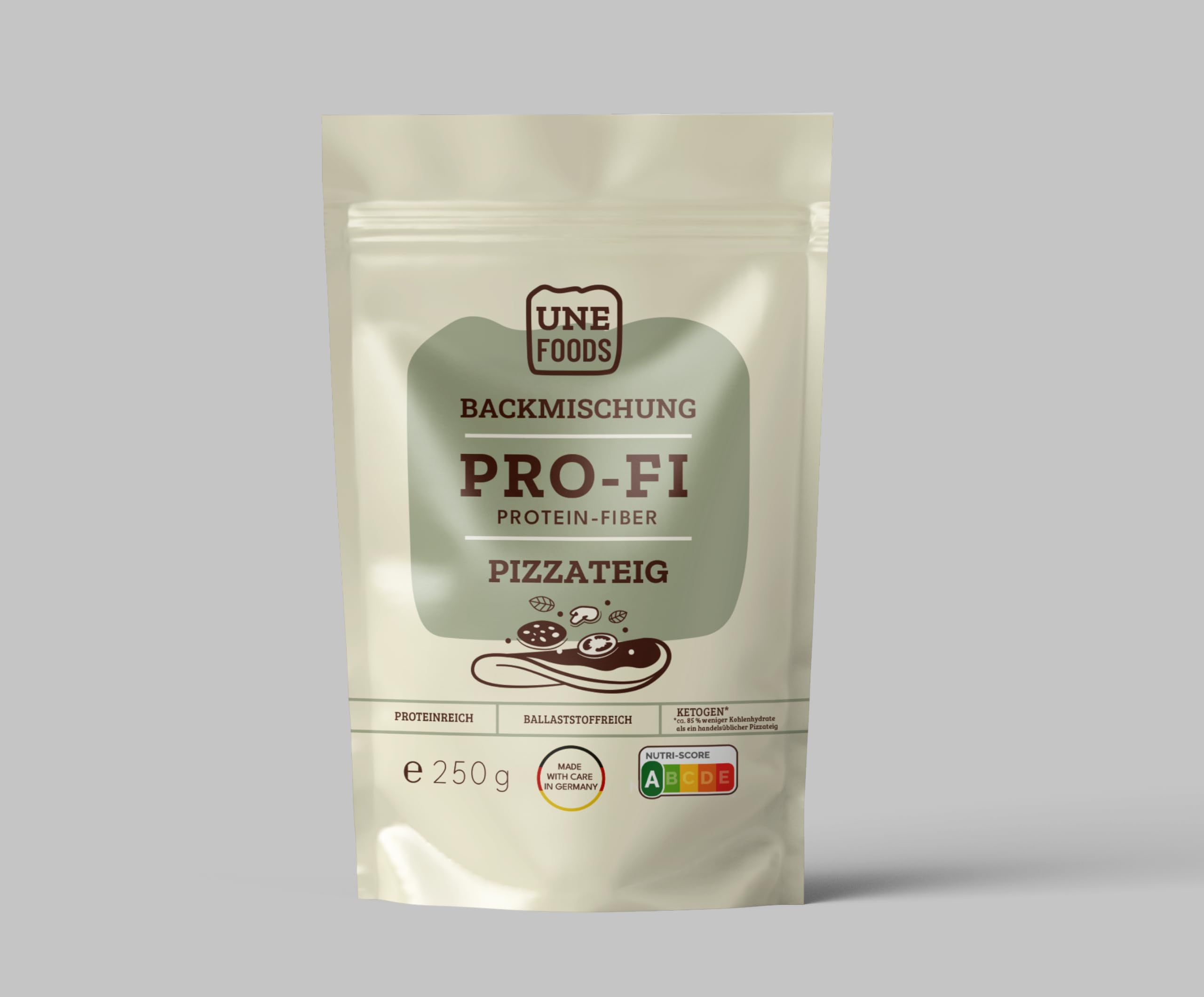 UNE FOODS PREMIUM Pro-Fi – Low-Carb Protein Pizza Backmischung – 250 g | Ballaststoffreich & Eiweißreich | Ohne Zuckerzusatz | Pizzateig zum Selbermachen