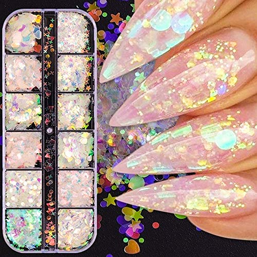 Holographic Mermaid Nail Glitter Sequins, Colorful Confetti Sticker Manicure Nail Art Supplies Make Up DIY Decals , for Body Face Hair Make Up Nail Art Mixed Color Glitter Decoration