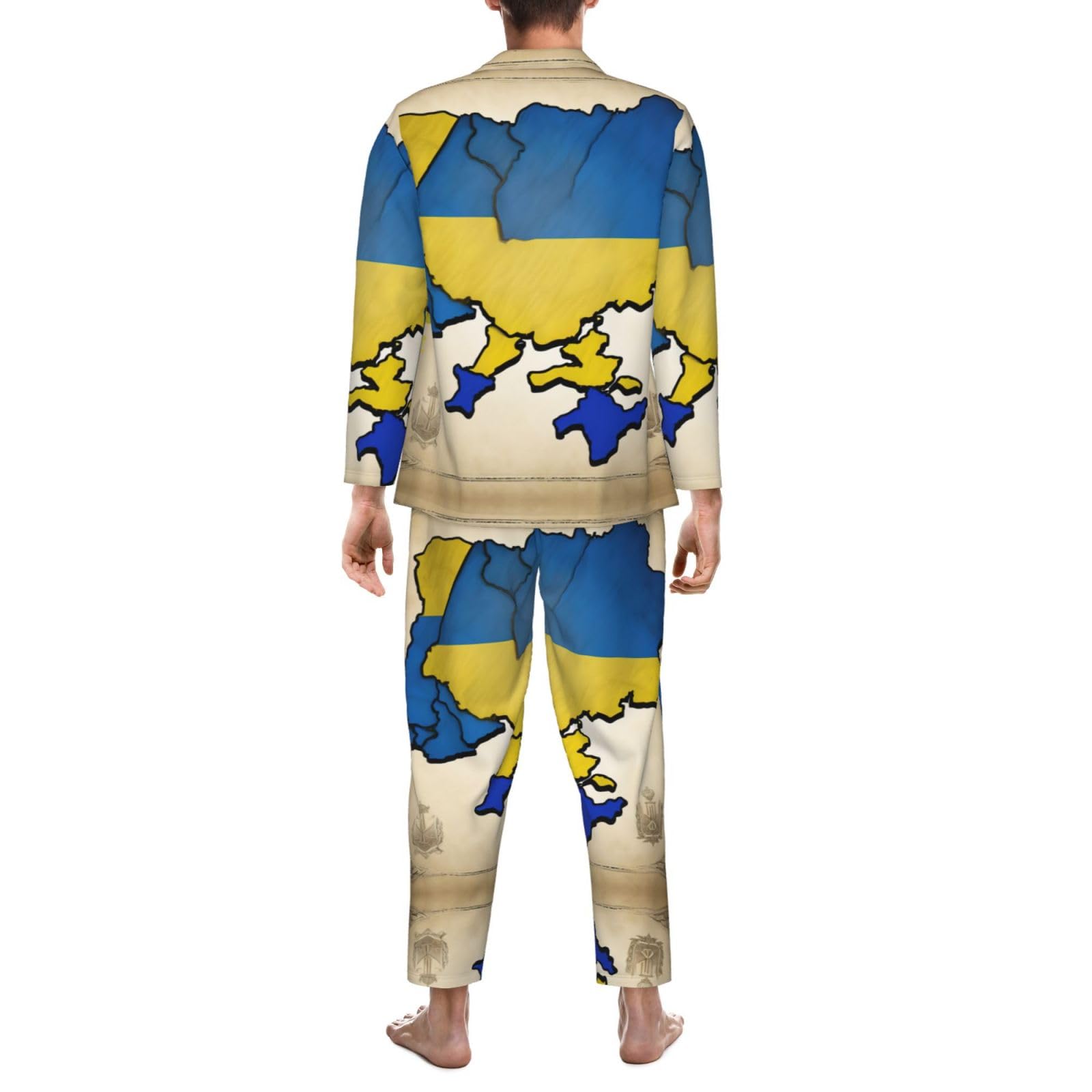 Ucraina Mappa topografica Pigiama da uomo a maniche lunghe Set pigiama Ucraina mappa topografica da uomo a maniche lunghe set pigiama morbido loungwear tasche pantaloni pigiama nero