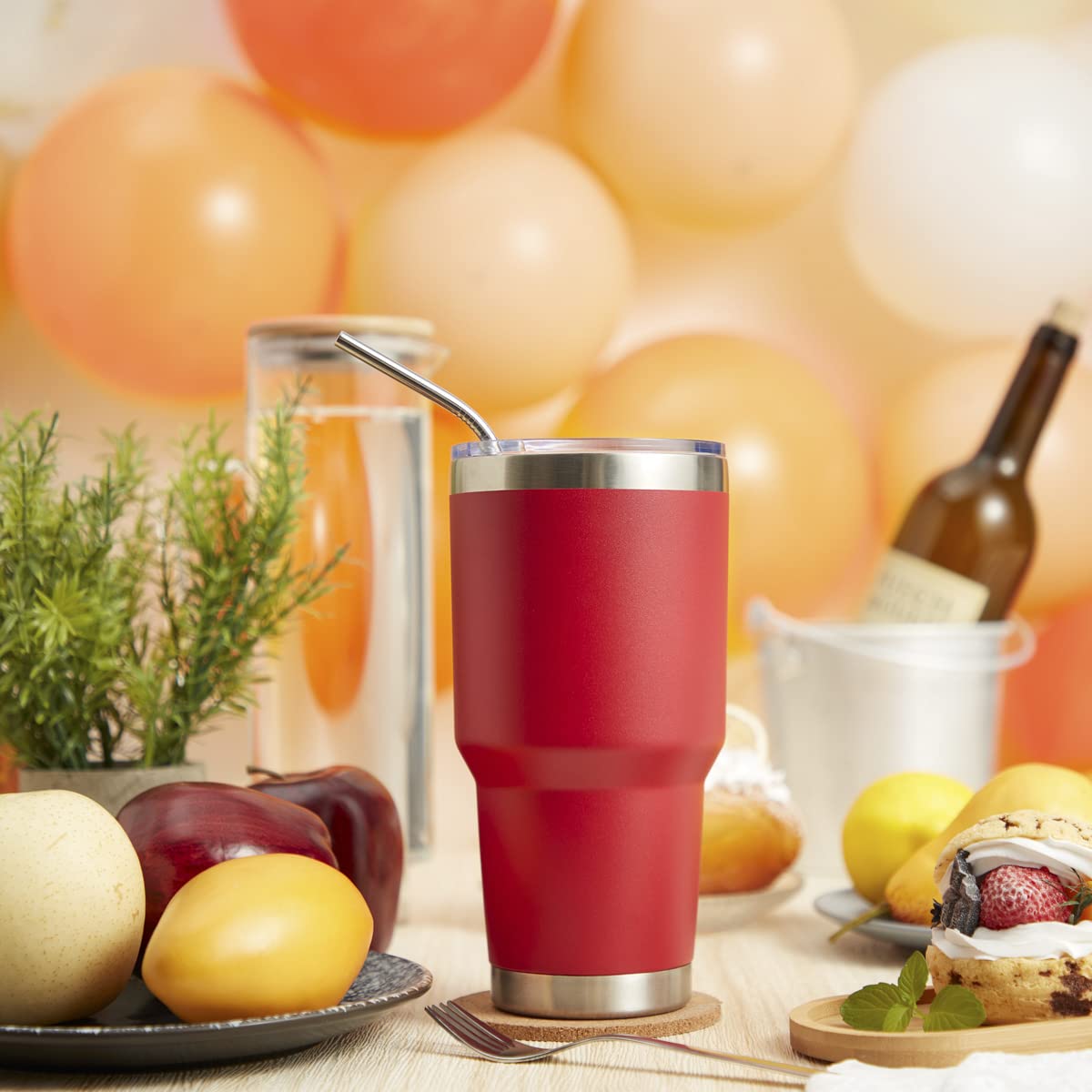 MEWAY Lot De 8 Gobelets Isothermes De 887 Ml Avec Couvercles Et Pailles, Double Gobelet à Café Sous Vide En Acier Inoxydable, Brosse à Café Durable à Revêtement En Poudre Pour Boissons