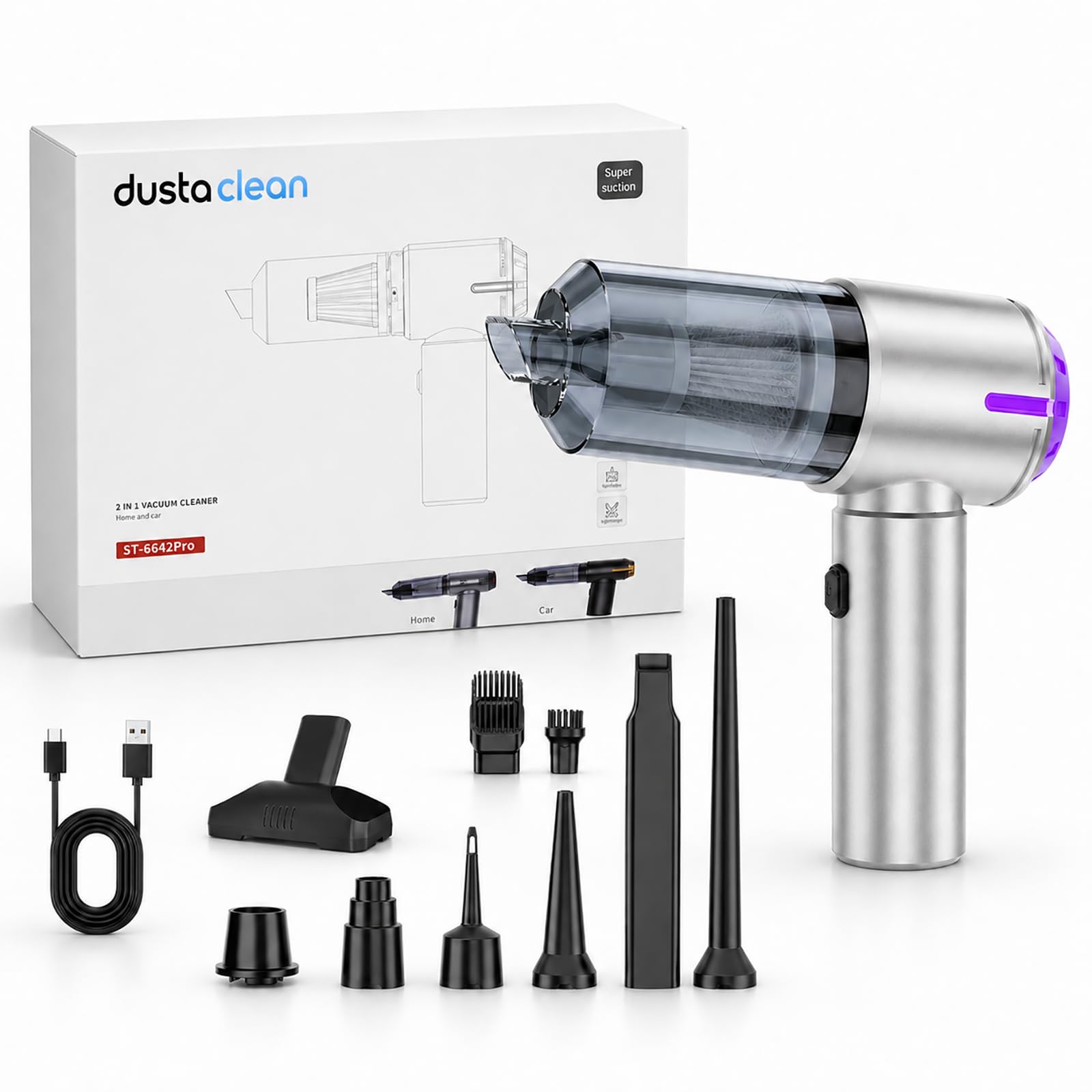 Handheld Vacuum Cordless, 28000Pa Powerful Portable Vacuum Cleaner with HEPA Filter, Lightweight USB Rechargeable Mini Vacuum for Car, Home, Pet Hair, Dust, Crumbs (White)