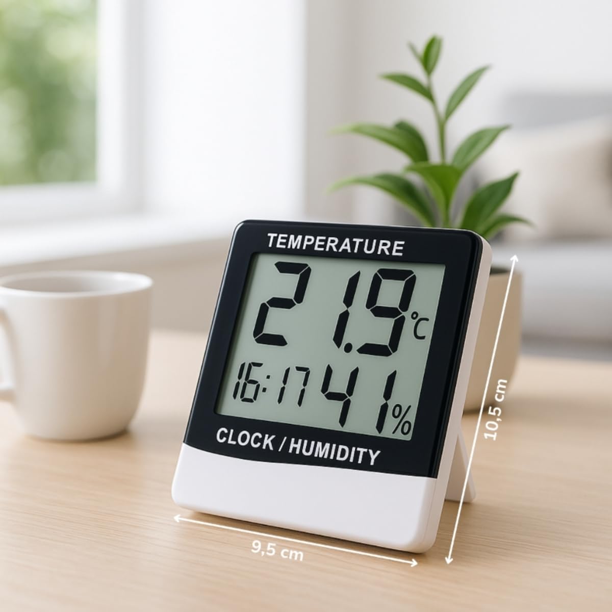 Grundig Stazione meteo digitale, termometro e igrometro per interni ed esterni, stazione meteo radio con allarme e orologio, display LCD, 9,5 x 10,5 x 2 cm, bianco/nero