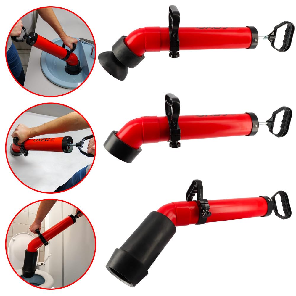 Déboucheur canalisation Pro - 3 Adaptateurs Inclus - Déboucheur à pompe - Evier - Toilette - Baignoire