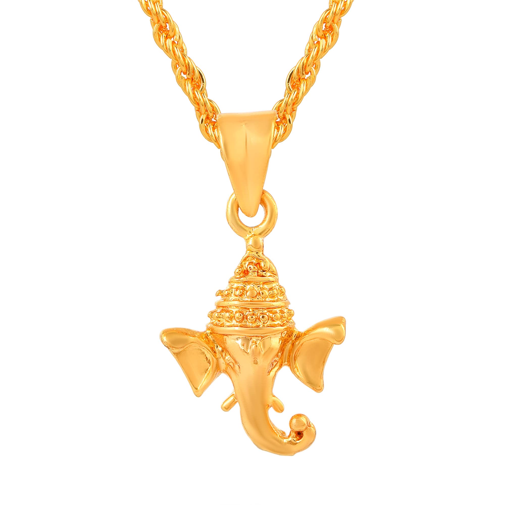1 Micron Gold Plated Brass Beautiful Ganesh Ganesha Ganpati Face Pendant Amulet Necklace Spiritual Jewellery For Men Women-image-46