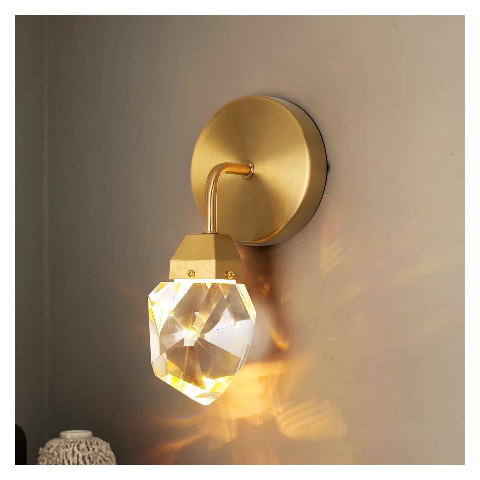 ZTCHSENZT Luxury Crystal LED Wall Light Fixtures Copper Wall Sconce Diamond Lamp HomeDecor Bedside Background Lamps Wall Indoor Lighting,White Light-8cm