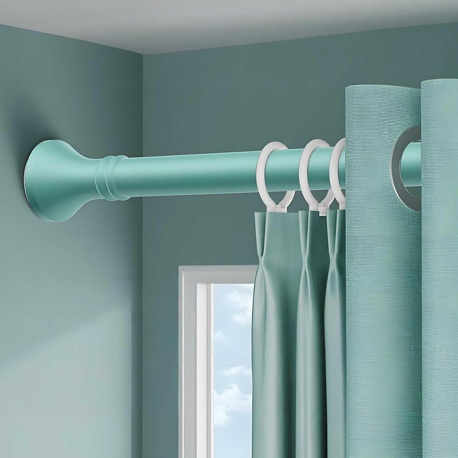 Tension Shower Curtain Rod No Drilling with Rings, Stainless Steel Adjustable Window Curtain Rod for Home, Bathroom, Closet, 16-197 In(Green,160-250cm/63-98in)