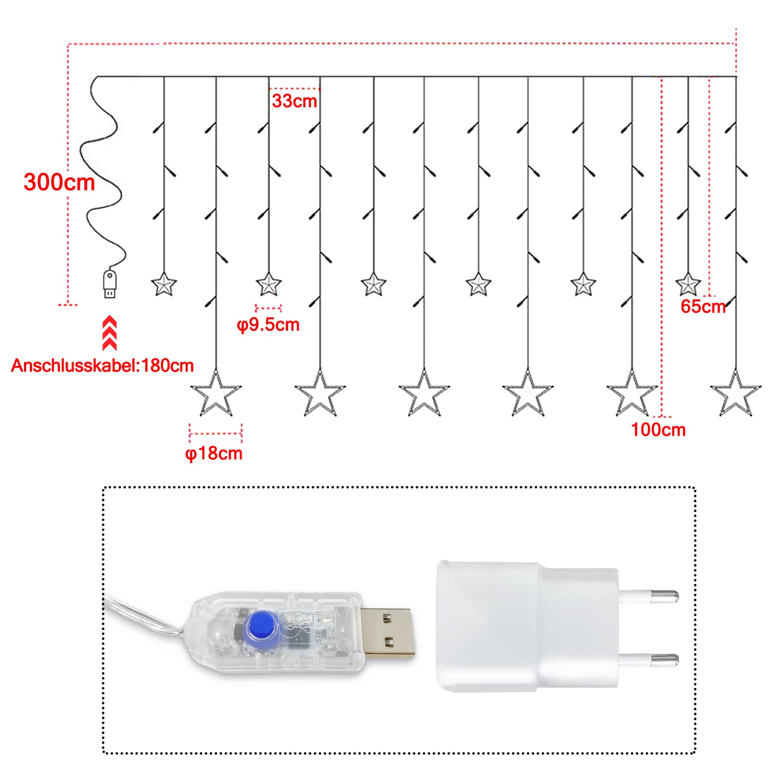 ACXIN 414 LEDs Lichterkette, LED Sterne Lichtervorhang, Weihnachten Lichternetz, 8 Leuchtmodi, für Außen Innen, IP44 Wasserfest, 9m