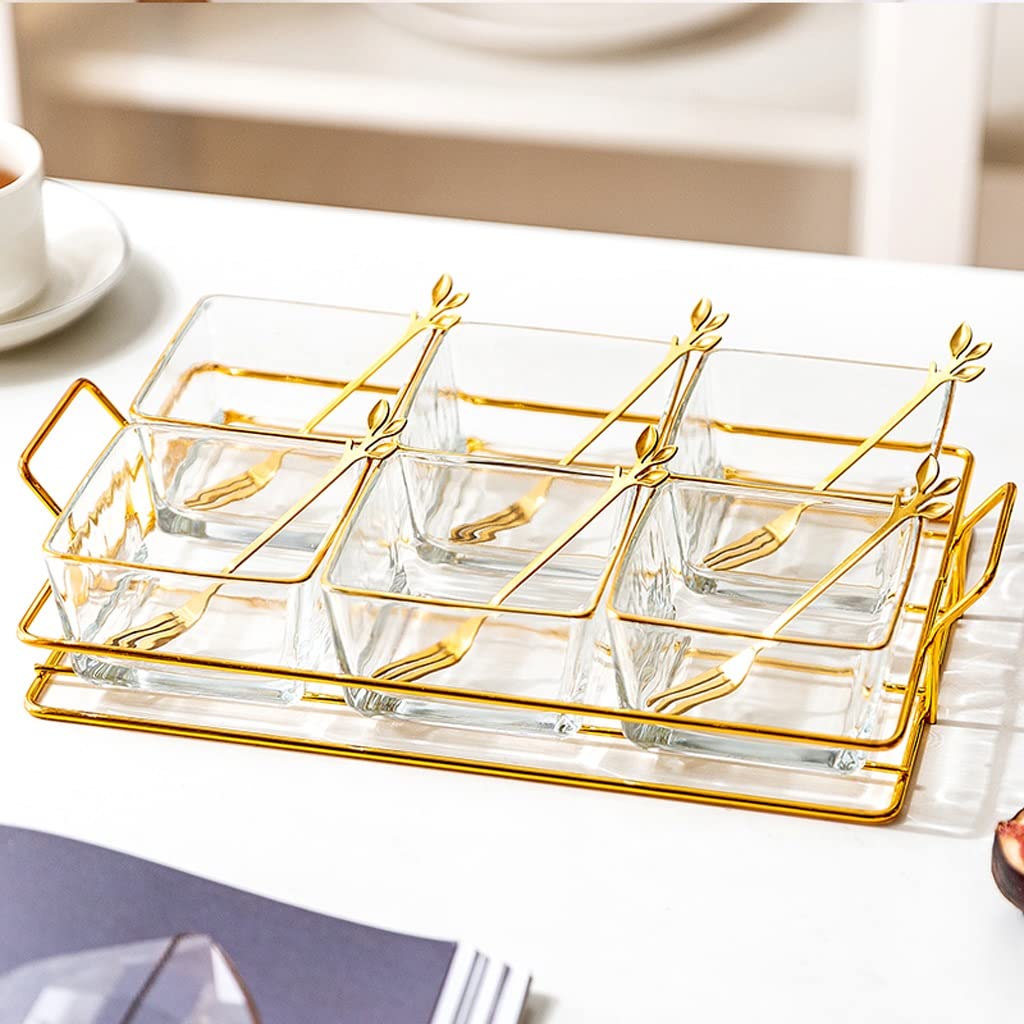Taca Na Przekąski Z Siatki Cukierki Orzechy Nasiona Talerz Szkło Suszone Owoce Naczynia Domowe Z Metalowymi Talerzami Do Serwowania Przekąsek(Gold-28X9.5X5.7Cm)