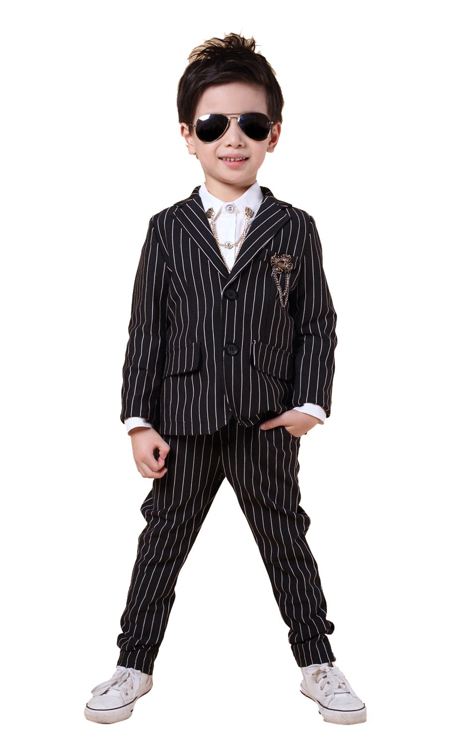 Boys Pinstripe Suits Separated Blazer & Pants 2 Pieces Black & White 2 Colors