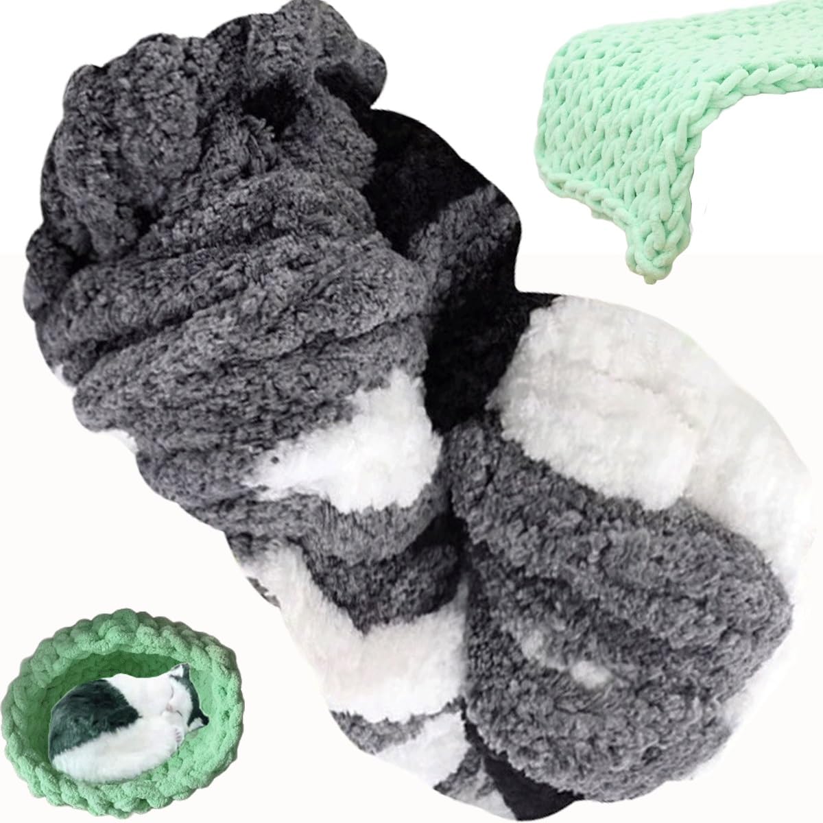 Chunky Wool Yarn 250g × 1,2,5,10, Knitting Wool Yarn Coarse Yarn Knitting Yarn for Crochet, 2cm Soft Chunky Yarn for Yarn Projects Making Bags Hats Blankets Pillow Cushion Cat Bed(35#,10 roll(2500g))