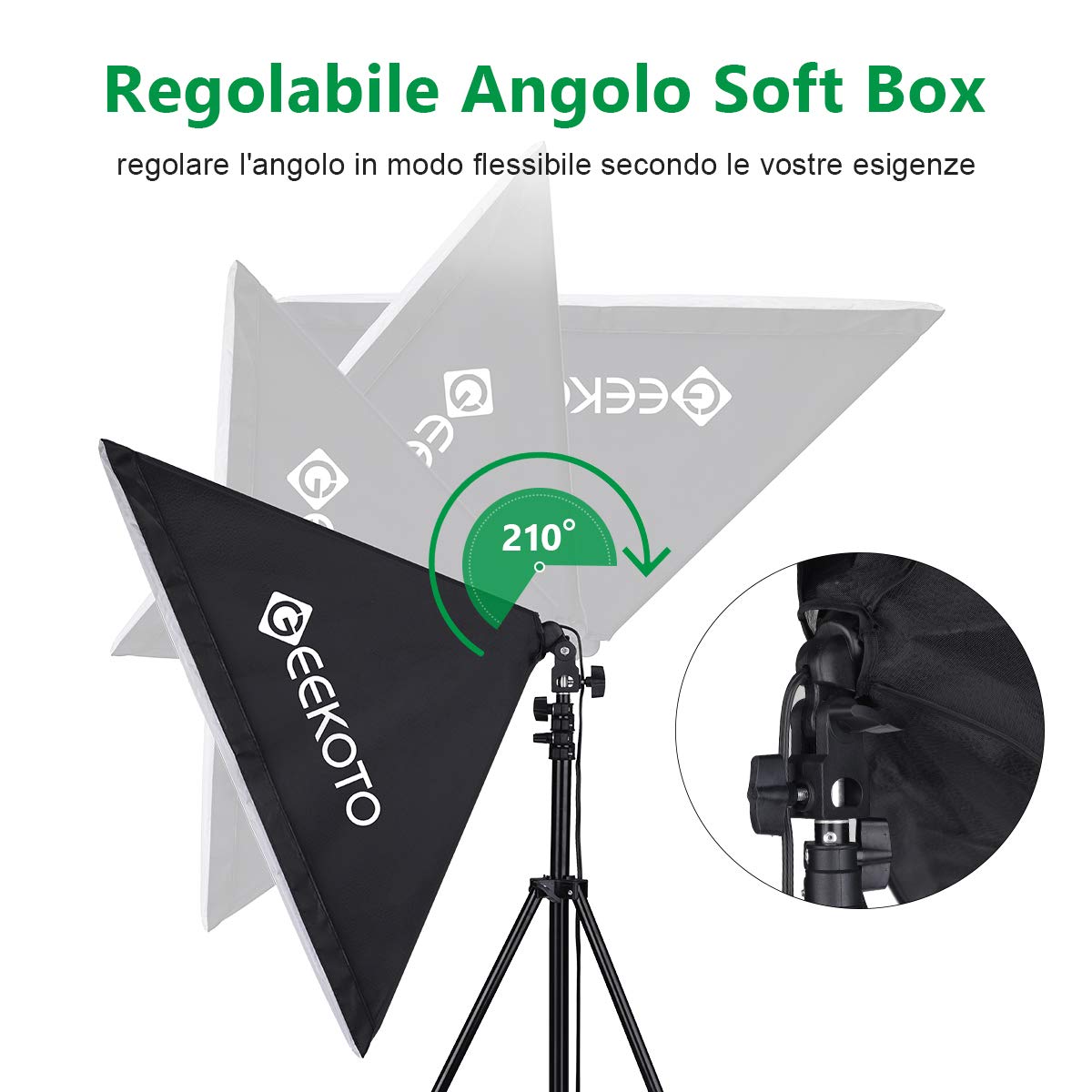 GEEKOTO Softbox Kit di Illuminazione 50 x 70cm, Luci da Studio Fotografico con 2 Lampadine E27 85W 5500K, 2m Supporti Regolabili per Ritratti in Studio, Fotografia Prodotti, Foto di Moda, Video, ecc.