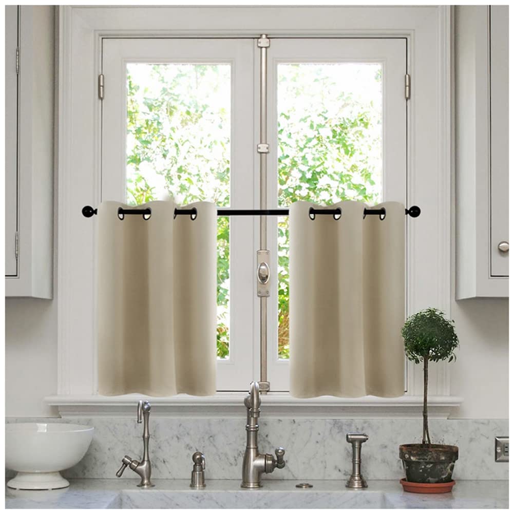 YOUCAI Kitchen Curtains Short Curtains for Small Window, Blackout Curtains for Bedroom Thermal Insulated Solid Eyelet Curtains for Living Room Beige 106x114cm(1 Panel)