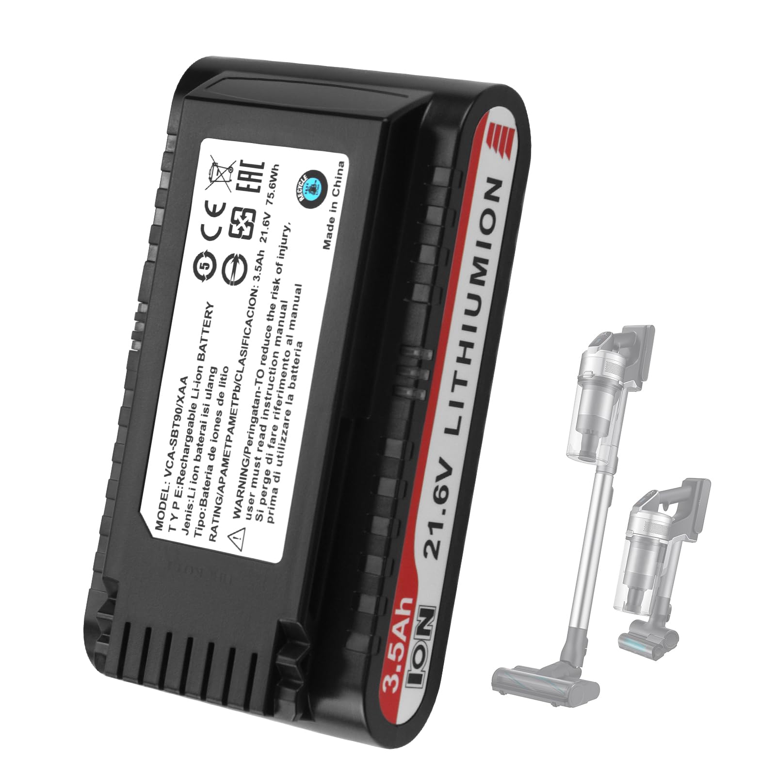 K KYUER 3500mAh VCA-SBT90/XAA Rechargeable Akumulator do Jet 75/75+/75 Pet/Jet 90/90+ Cordless Stick Vacuum Cleaner VS20R9046T3/AA VS20T7536T5/AA odkurzacza Bateria