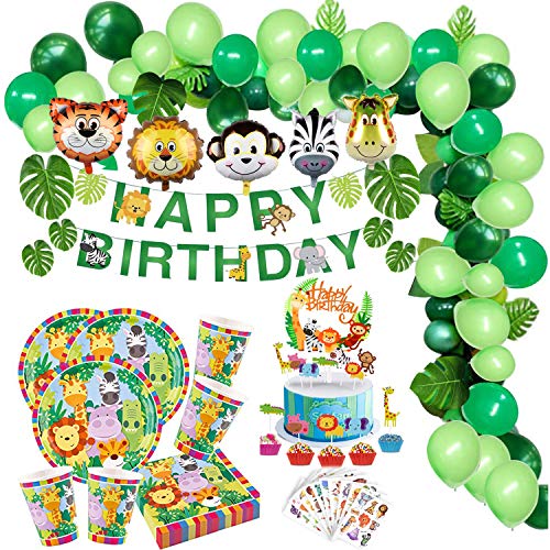 Hook Selva Fiesta Globos Cumpleaños Decoracion, Fiesta Kit Cumpleaños Infantil de Latex y Safari Bosque Animal Globos para Niño Cumpleaños Baby Shower Decoración (121Piezas).