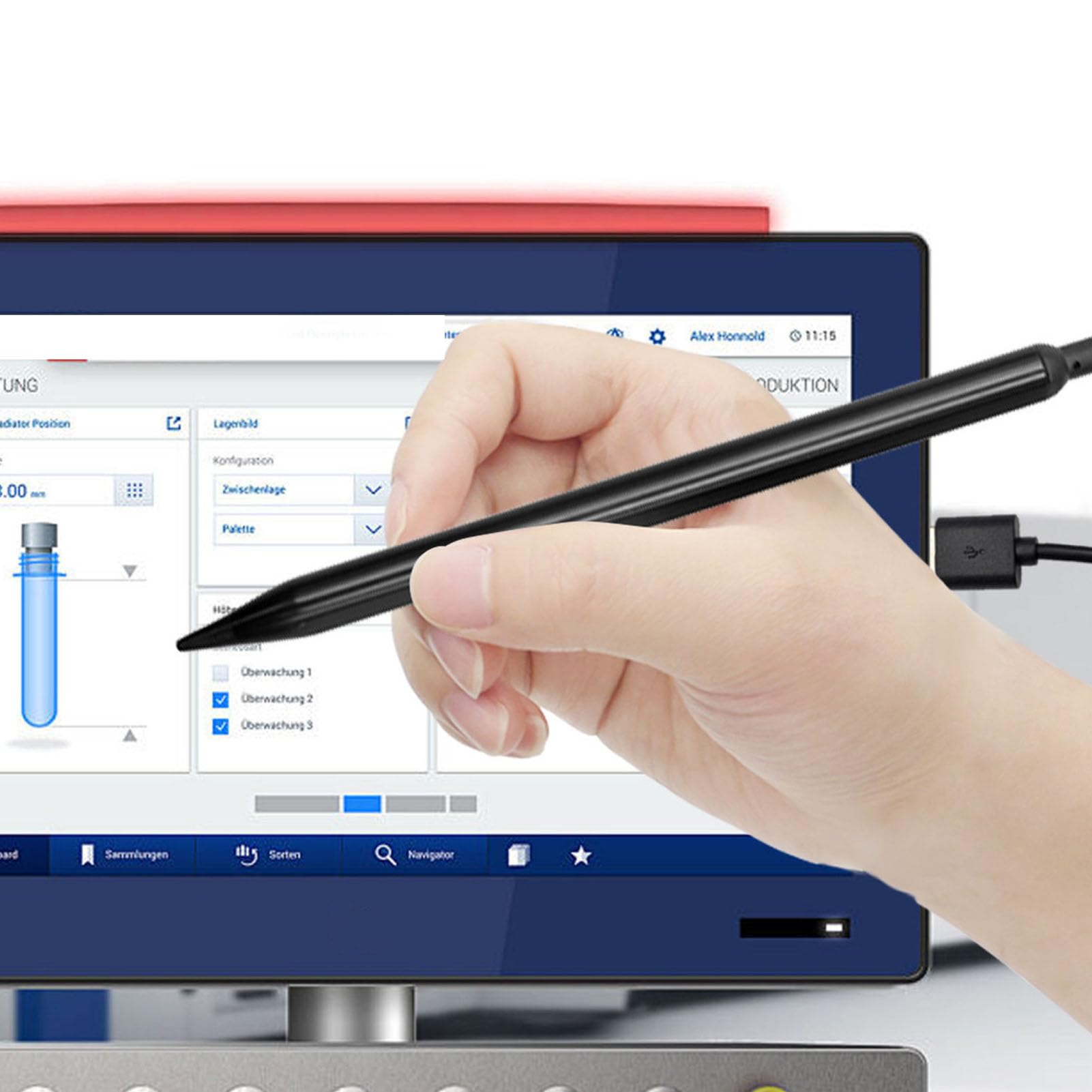 Jectse Lápiz óptico USB, Pantalla Táctil Capacitiva de Alta Sensibilidad con Cable de 1 M para Teléfono con Tableta Industrial (0442 Conector de Interfaz USB Negro en Uso)