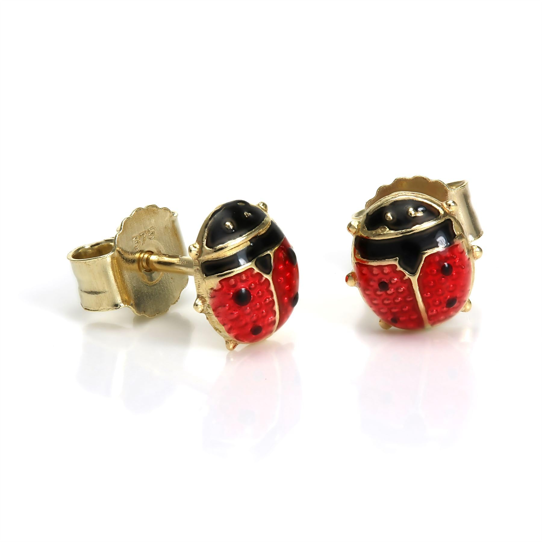 Orecchini a Brochia con Coccinella smaltata & in Oro 9kt