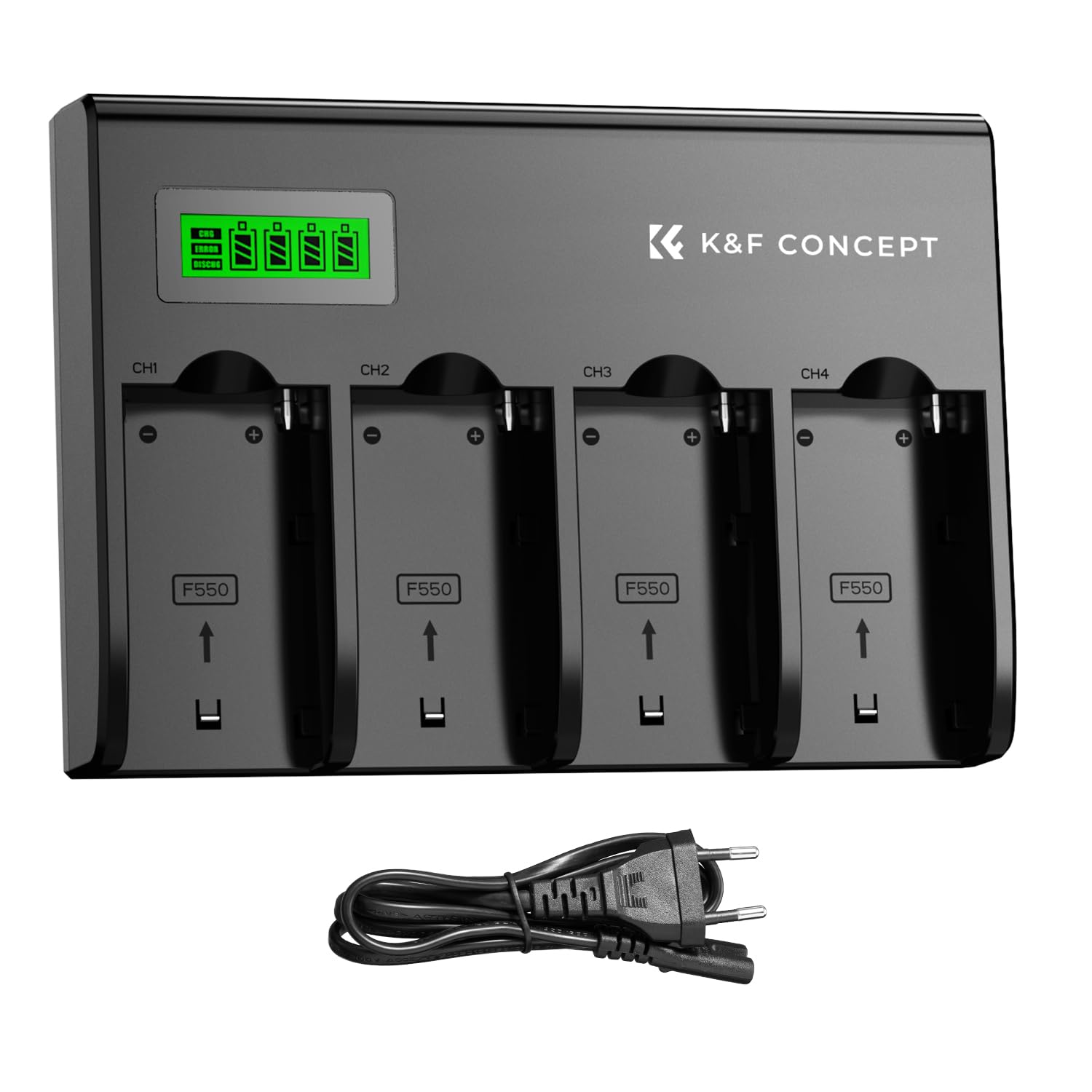 K&F CONCEPT NP-F Batería Cargador de 4 Ranuras con Pantalla LCD, Enchufe Euro, Compatible con Sony NP-F550 F570 F750 F770 F930 F950 F960 F970