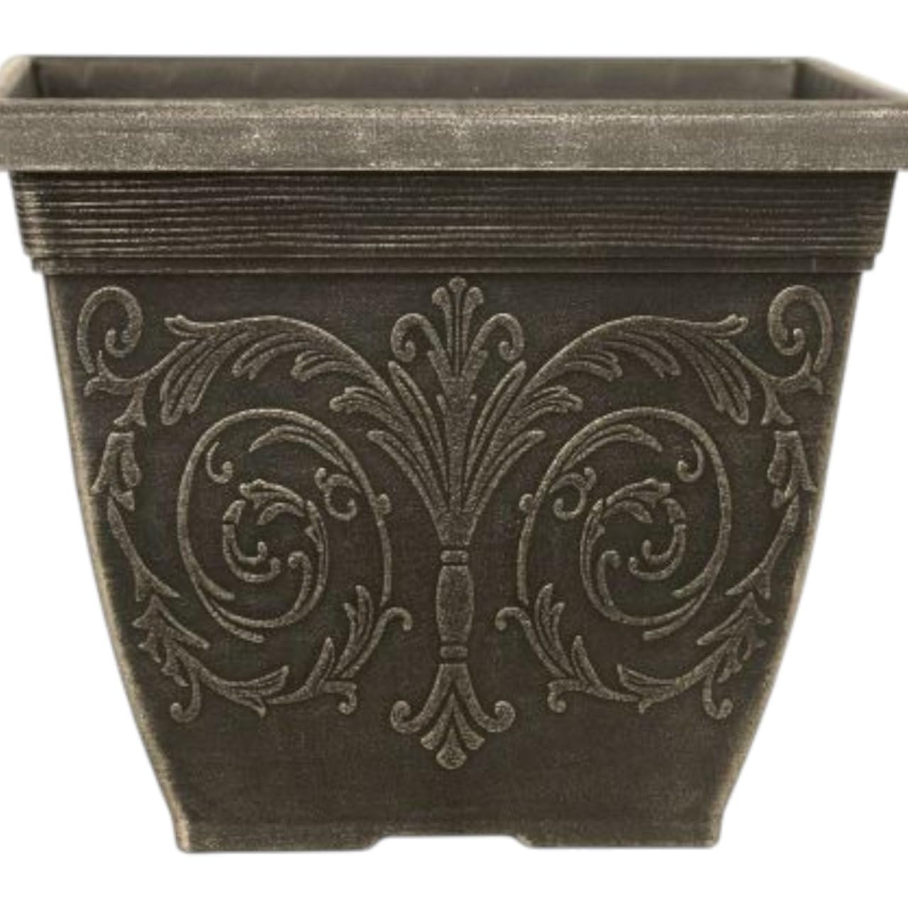 Divas World Elegant Grey Resin Square Planter 25cm x 25cm - Pack of 2 for Garden & Patio with Decorative Swirl Design, 7.3L Capacity
