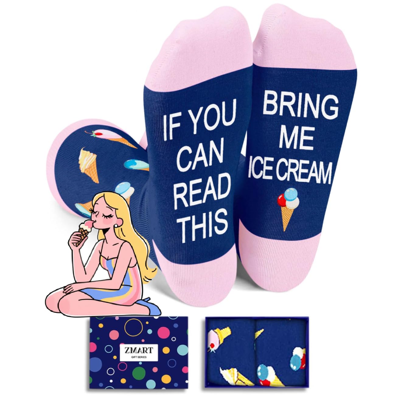 Zmart Food Socks for Women - Hot Dog Popcorn Ice Cream Gifts, Pickle Donut Pizza Socks