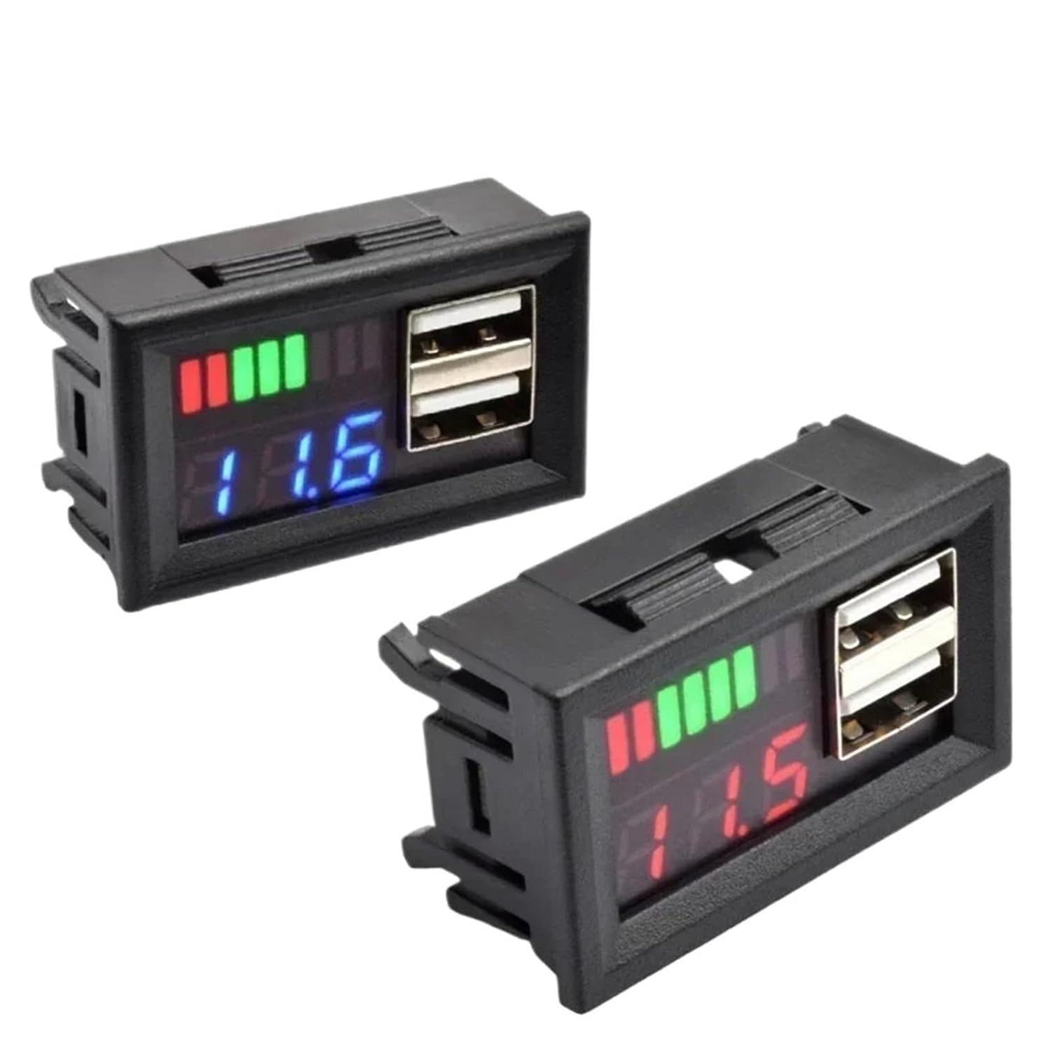 12V Universal Dual USB Digital Voltmeter & Battery Indicator Display Module with Power Step-Down Conversion & 8-Segment LED Display for Cars Boats RVs Motorcycles - Pack of 2