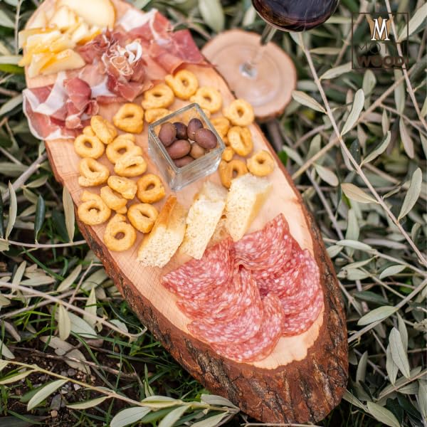 Tabla de cortar ovalada con borde corteza, bandeja de aperitivos tronco de madera auténtica, XL, tamaño 60 x 23 x 3 cm (6)