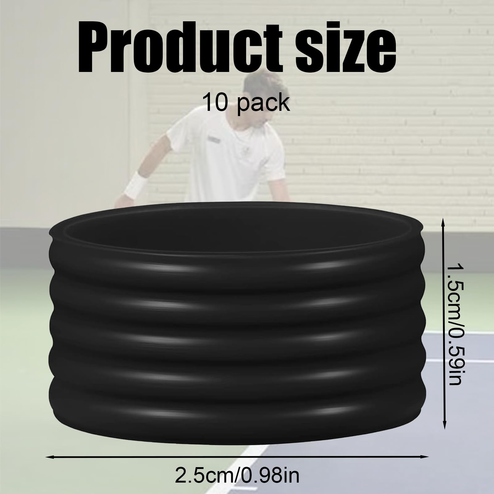 Huakaile 10 Pcs Tennis Grip Band, Silicone Racket Sealing Rings, Non-Slip Racquet Handle Finishing Ring, Overgrip Protector Fix Ring for Pickleball Paddle Badminton Squash Racquet (Black) - Image 2