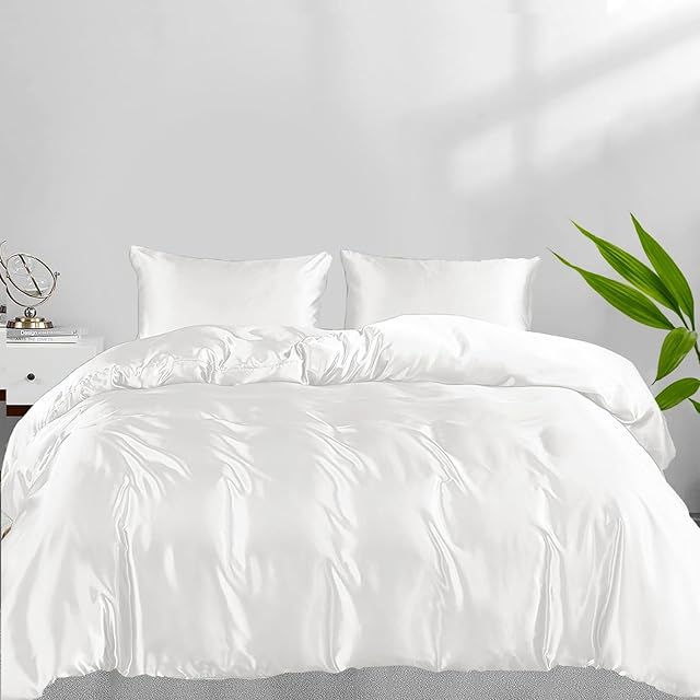 LINENWALAS White Double Duvet Cover 3Pc Set Organic Bamboo Bedding Set Double Anti Allergy Comforter Cover Set 200x200 Soft, Cooling, Luxury Bamboo Bedding Double Size Quilt Cover (White)