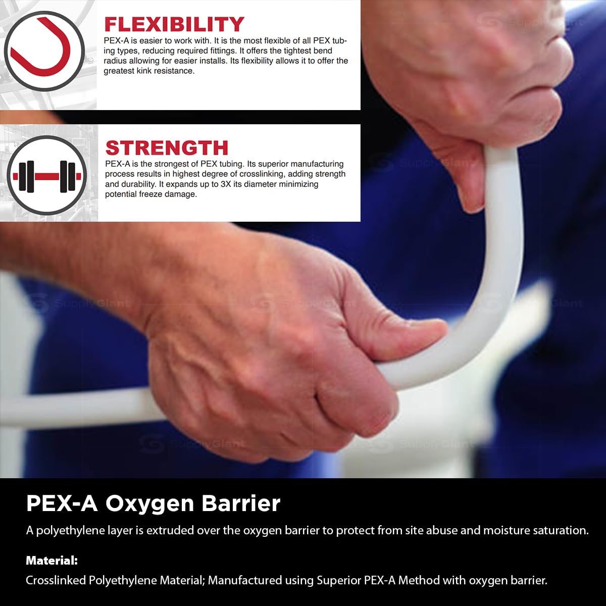 Tubo PEX barrera de oxígeno 1,27 cm x 100 m, tubo PEX-A para calefacción por suelo radiante hidráulico, manguera de agua flexible PEX de 1,27 cm, blanco