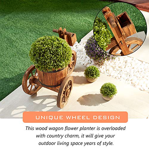 LOKATSE HOME Wooden Barrel Tricycle Planter Wagon Home Garden Outdoor Decor, Brown