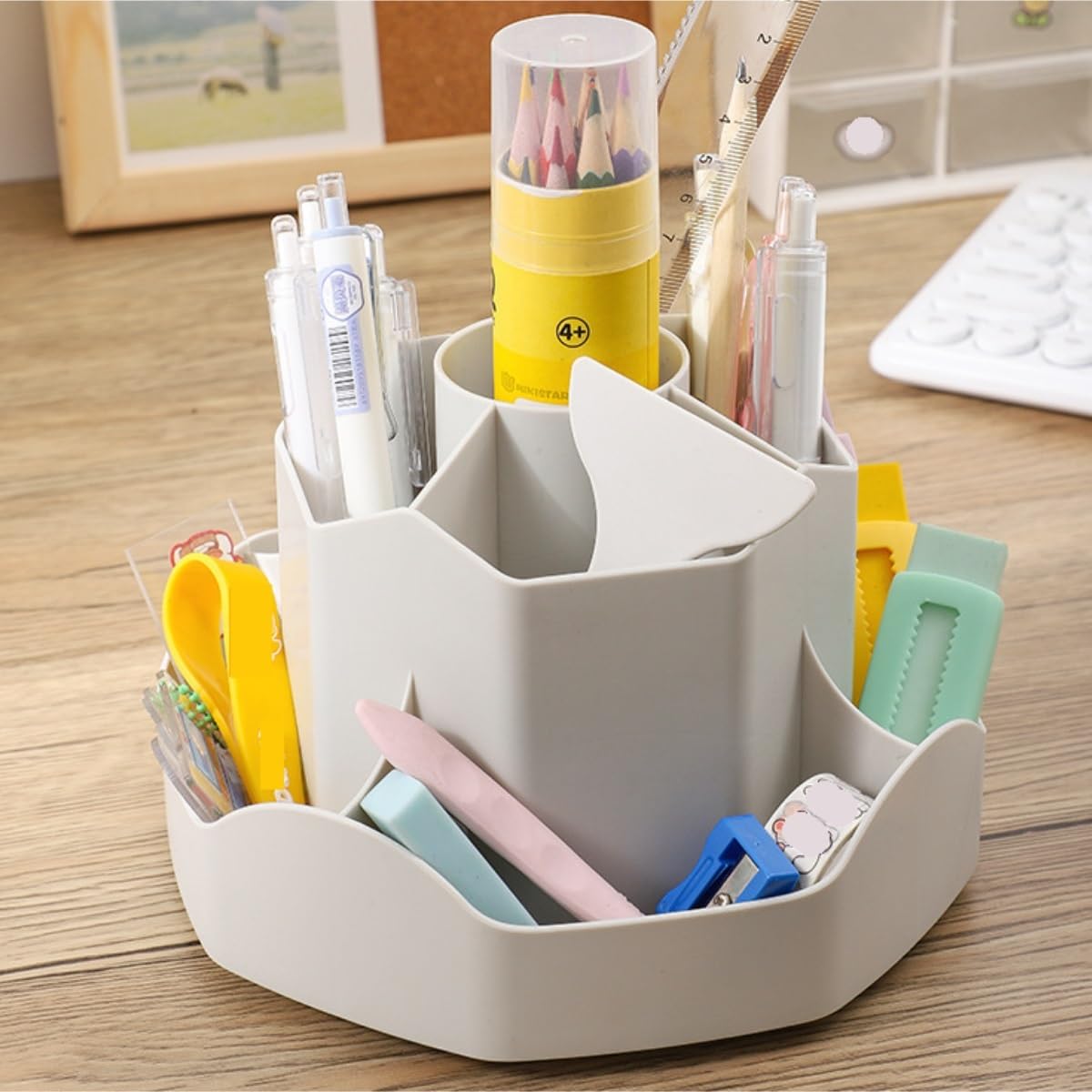 Stifteköcher Stifte Halter 360° Drehbarer Stifthalter Mit 9 Fächern, Organizer For Schreibtischbedarf, Büro, Schule Schreibtisch-Organizer(White)
