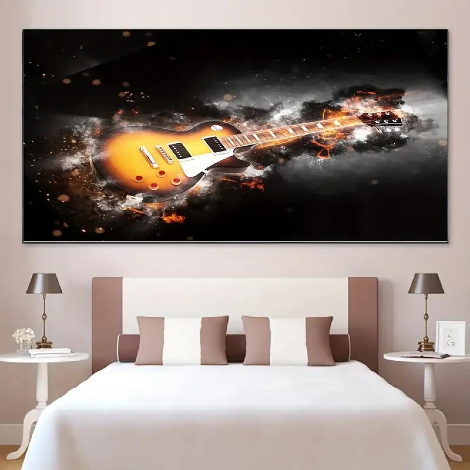BMGKYAGL Stampa su tela a tema musicale Poster di chitarra fresca Pittura su tela Arte murale Pittura murale per bar Caffetteria 90x180cm Senza cornice