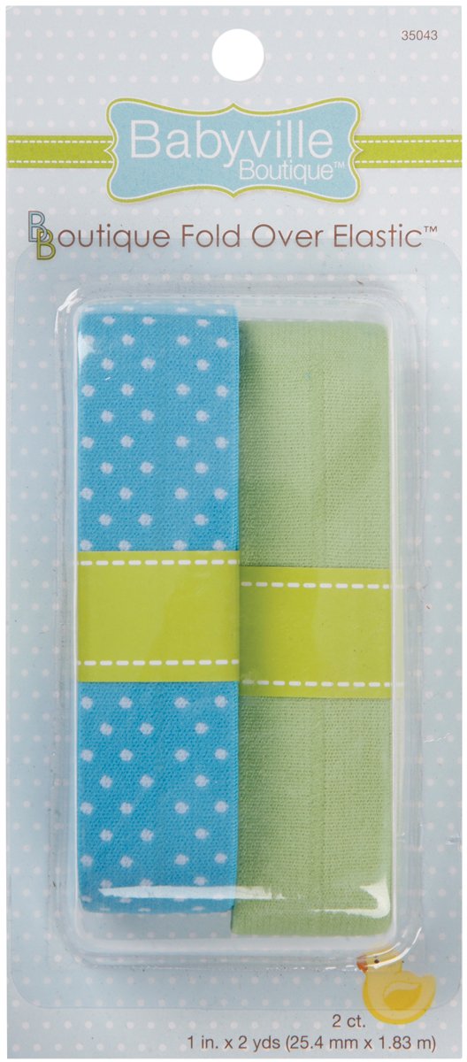 Babyville Boutique Fold Over Elastic, Blue with Dots and Solid Green