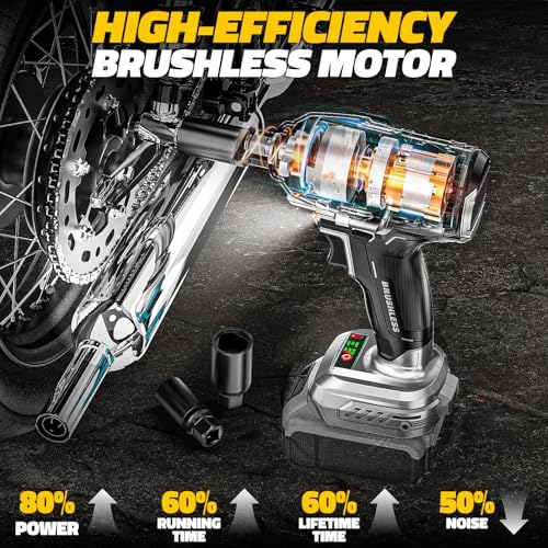 Image of DIYtoolifz Cordless Impact Wrench 1 /2 inch Compatible with Dewalt 20v Battery (Bare Tool), 300 FT-LBS (400 N.m) Brushless Impact Driver, Portable Electric Impact Gun with LED Work Light, 3-Speed Control