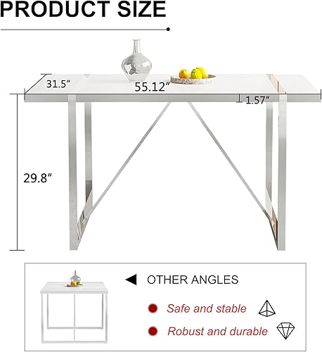 Miniatura 4 de Juego de 4 sillas de mesa de comedor rectangulares modernas, de piel sintética, tapizadas de piel sintética, juego de mesa de comedor de 55 pulgadas