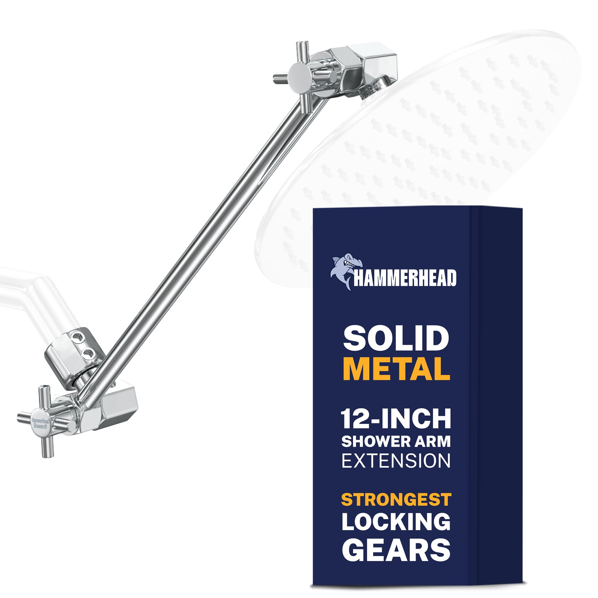 - Solid Metal 12-Inch Adjustable Shower Extension Arm – Raises Showerhead Height, Supports up to 10lbs – Chrome