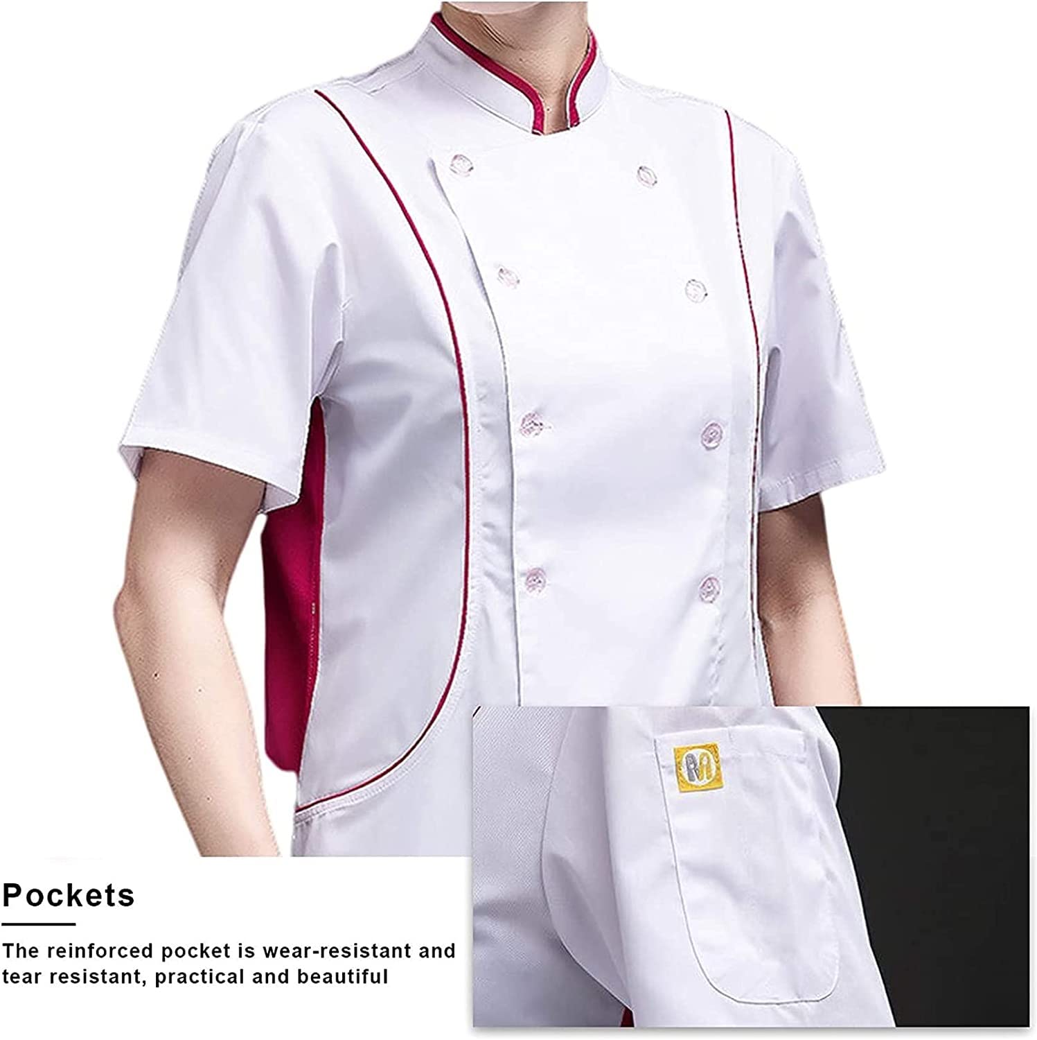 Uniforme eleganti per uomo e donna, unisex, a maniche corte, per ristorante, chef, cucina, da lavoro, a due file, per sushi, panetteria, caffetteria, cameriere, catering, servizio