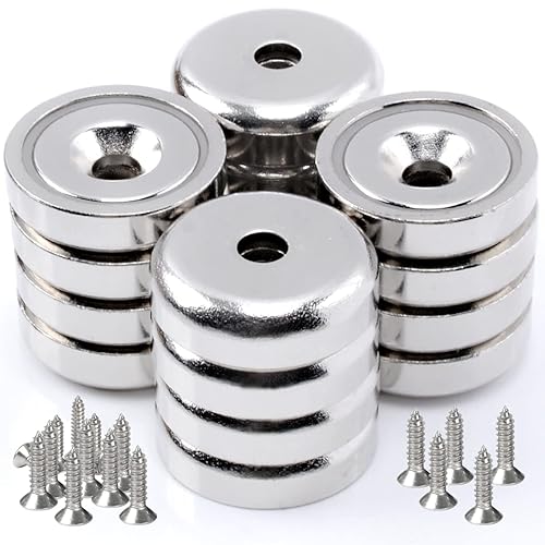16 imanes de neodimio con base redonda superfuertes, anillos de tierra rara de 60 libras con agujeros y tornillo, imanes avellanados de 0.98