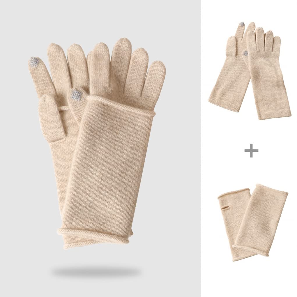 Set Guanti Cashmere Touchscreen Da Donna in Cachemire 2 Pezzi Manicotti E Scaldabraccia
