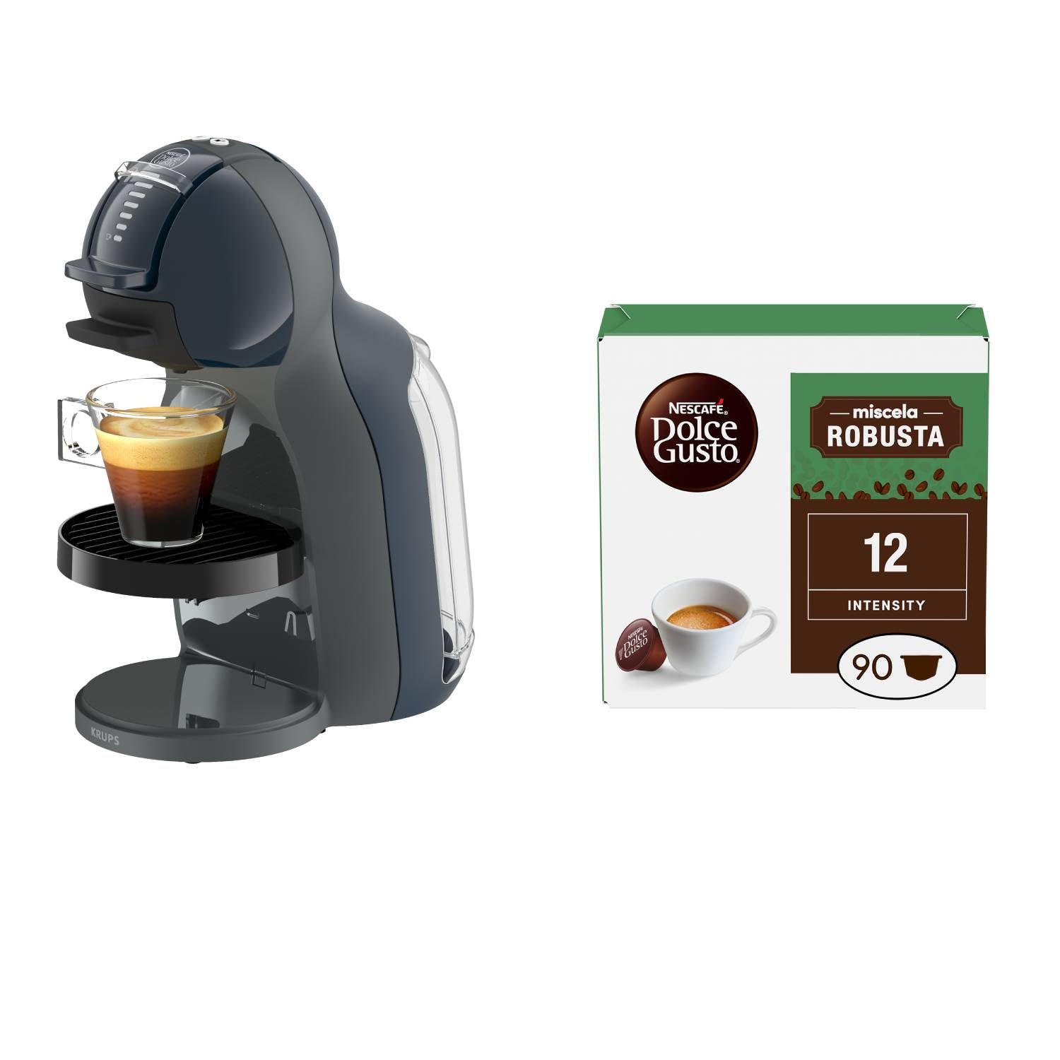 NESCAFÉ DOLCE GUSTO Krups Mini Me Macchina per Caffè Espresso e Altre bevande in capsula, Automatica, Antracite e Caffè Espresso Miscela Robusta 90 capsule