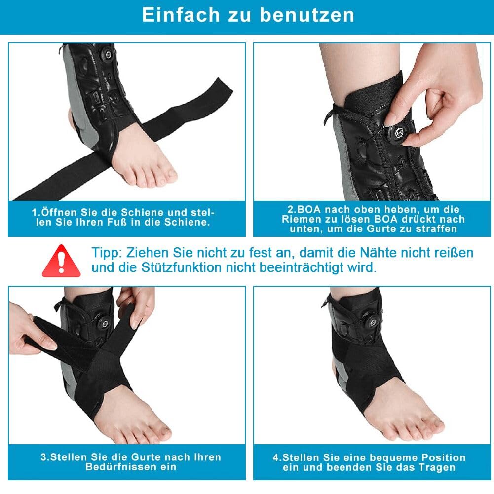 Fascia regolabile per caviglia con manopola girevole, fascia per caviglia con stabilizzatori laterali rimovibili, fascia per piede per fascite plantare, artrite, ACL, dolori articolari, sperone